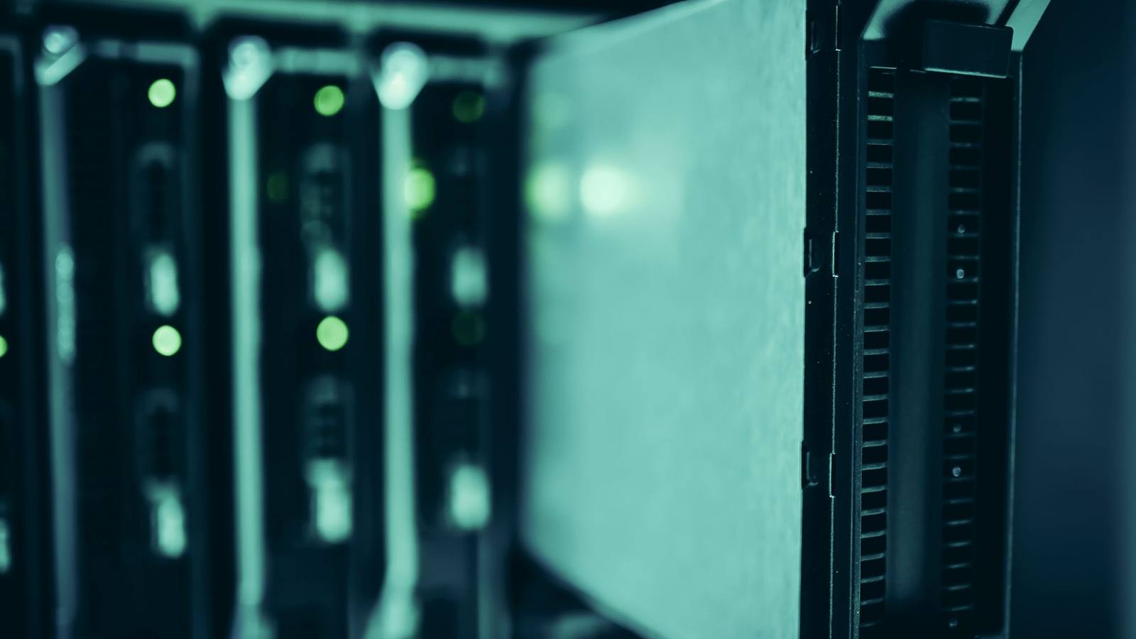 Server racks with active equipment in a data centre.